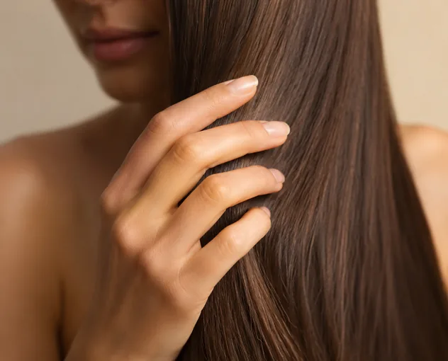 Fingers running through smooth tangle-free cuticle-aligned human hair