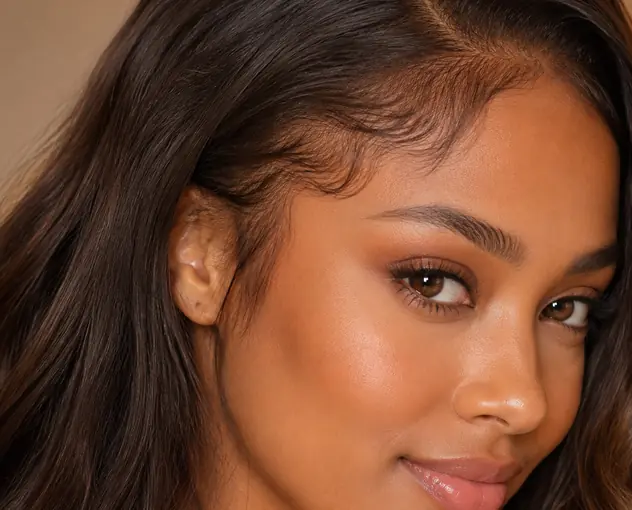 Close-up of a pre-plucked glueless lace front hairline with laid baby hairs